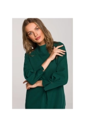 Sukienka elegancka pudełkowa z zaszewkami zielona