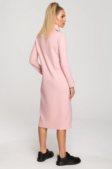 Sukienka sportowa z dzianiny bawełnianej z kołnierzem różowa