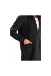 Długa bluza damska z kapturem i kieszeniami czarna