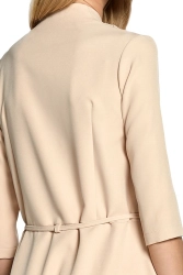 Sukienka trapezowa kopertowa z paskiem i kieszeniami beżowa