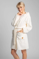 Puszysty pluszowy szlafroczek z kapturem ecru