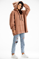 Bluza damska oversize z kapturem bawełna premium beżowa