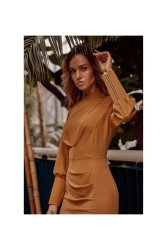 Marszczona sukienka z bufiastymi rękawami granatowa