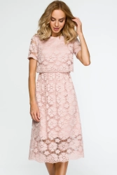 Sukienka na wesele koronkowa rozkloszowana pudrowy róż