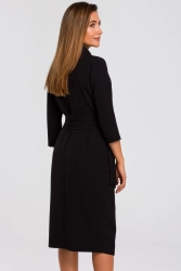 Elegancka sukienka biznesowa kopertowa midi z paskiem czarna