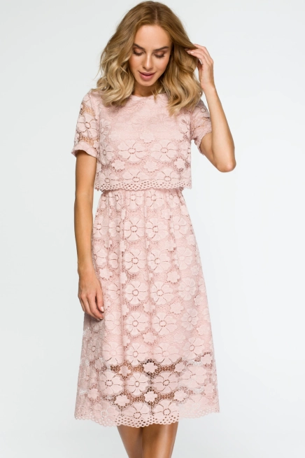 Sukienka na wesele koronkowa rozkloszowana pudrowy róż