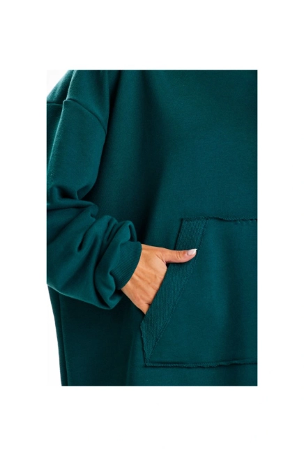 Bluza damska oversize długa z kieszenią kangurka zielona