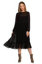 Sukienka wieczorowa szyfonowa rozkloszowana z falbanami czarna długa