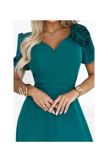 Długa sukienka wieczorowa rozkloszowana butelkowa zieleń