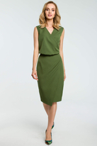 Sukienka elegancka ołówkowa do pracy kopertowy dekolt zielona