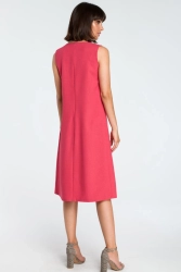 Lniana sukienka trapezowa na lato bez rękawów różowa