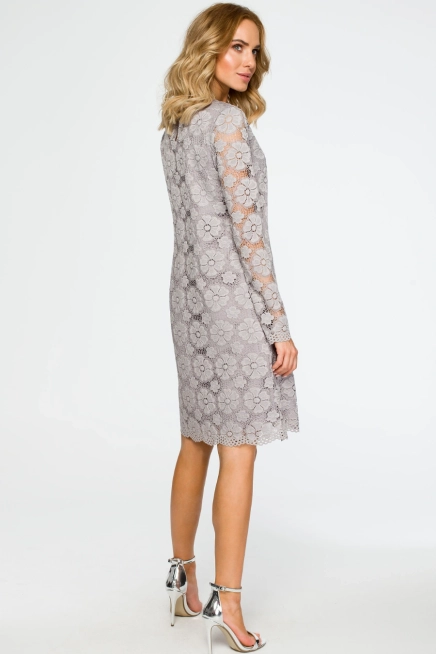 Sukienka na wesele koronkowa trapezowa midi szara