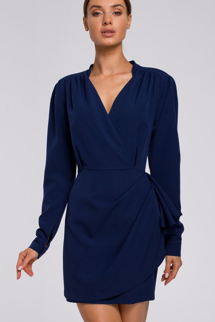 Elegancka kopertowa sukienka mini z drapowaniem granatowa