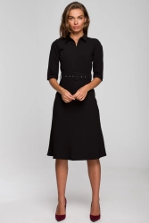Elegancka sukienka koszulowa z kołnierzykiem paskiem czarna