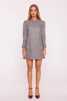 Elegancka sukienka tweedowa trapezowa mini szara