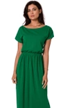 Długa sukienka bawełniana z gumą w pasie zielona