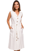 Sukienka koszulowa na lato szmizjerka midi z paskiem i guzikami ecru