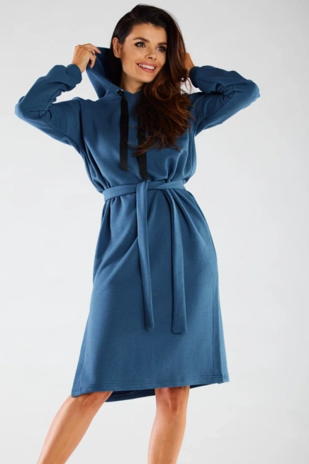 Bluzowa sukienka z kapturem bawełna premium niebieska