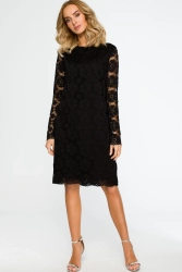 Sukienka koronkowa czarna wieczorowa trapezowa midi