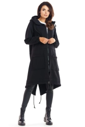 Ciepła długa bluza damska jak parka bawełna premium czarna