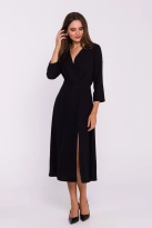 Elegancka sukienka rozkloszowana kopertowy dekolt czarna