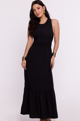 Długa sukienka z odkrytymi plecami i falbaną czarna