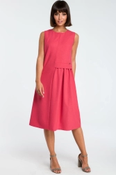 Lniana sukienka trapezowa na lato bez rękawów różowa