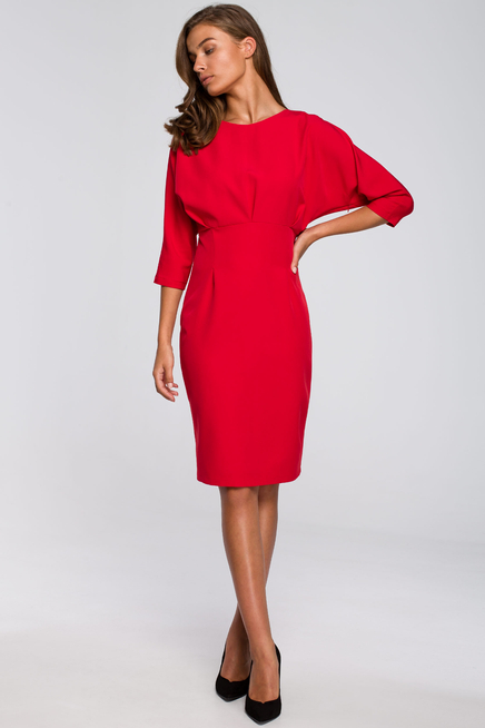 Sukienka elegancka ołówkowa z kimonowymi rękawami taliowana czerwona