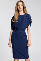 Sukienka elegancka ołówkowa kimonowa z bufiastymi rękawami granatowa