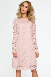 Sukienka na wesele koronkowa trapezowa midi pudrowy róż