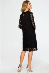 Sukienka wieczorowa koronkowa trapezowa midi czarna