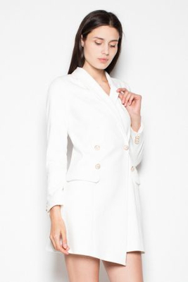 Żakietowa sukienka zapinana na ozdobne guziki ecru