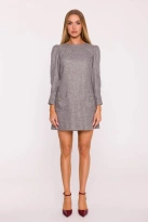 Elegancka sukienka tweedowa trapezowa mini szara