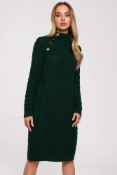Sukienka sweterkowa z golfem i guzikami zielona