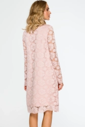 Sukienka na wesele koronkowa trapezowa midi pudrowy róż