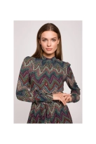 Długa sukienka BOHO z falbankami i długim rękawem zielona