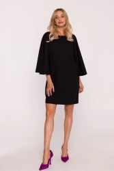 Elegancka sukienka trapezowa z bufiastymi rękawami czarna