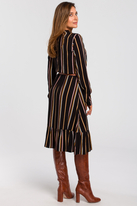 Sukienka boho w paski z falbaną na dole i paskiem brązowa wiskoza