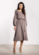 Elegancka sukienka rozkloszowana z długim rękawem taupe