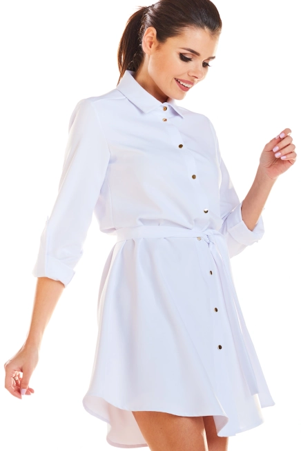 Sukienka koszulowa szmizjerka z paskiem i kołnierzykiem biała