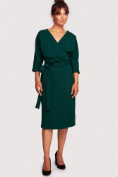 Sukienka kopertowa z wiązaniem dekolt V butelkowa zieleń