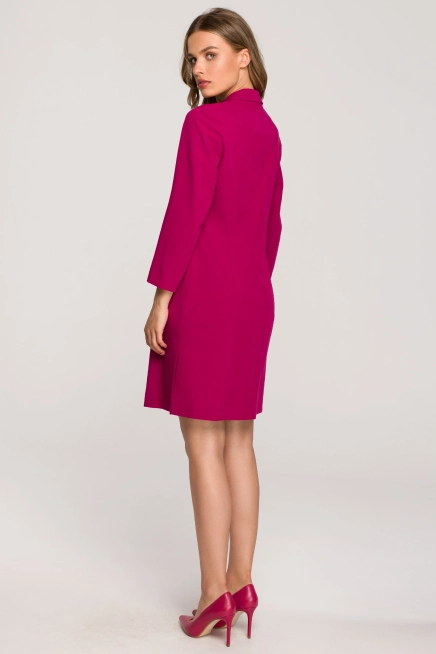 Elegancka żakietowa sukienka marynarka z paskiem - śliwkowa