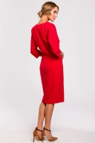 Sukienka elegancka ołówkowa zbluzowana góra i dekolt V czerwona