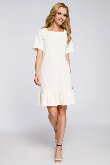 Sukienka dzianinowa trapezowa z falbaną na dole ecru