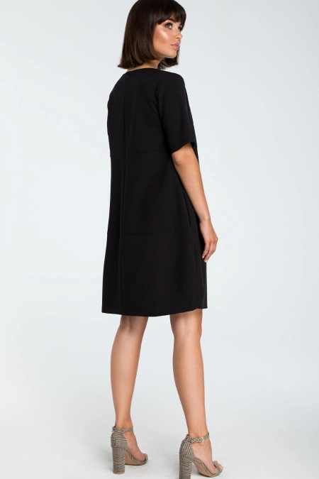 Lniana sukienka na lato bombka oversize z kieszeniami czarna