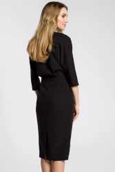 Sukienka elegancka midi kimonowa góra dopasowany dół czarna