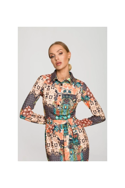 Ołówkowa sukienka z odważnym nadrukiem koszulowa góra