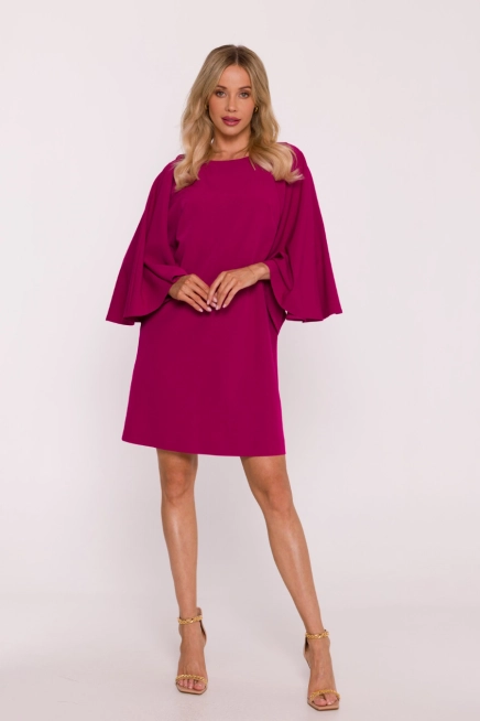 Elegancka sukienka trapezowa z bufiastymi rękawami fiolet