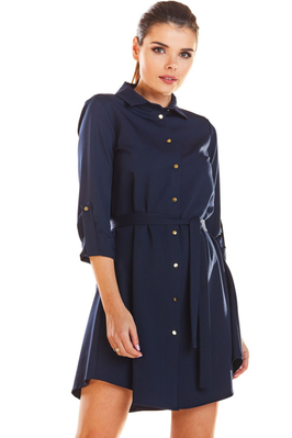 Sukienka koszulowa szmizjerka z paskiem granatowa