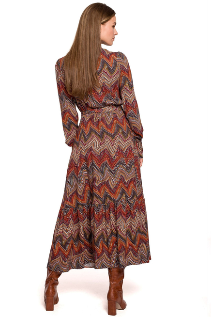 Długa sukienka BOHO z falbankami i długim rękawem czerwona